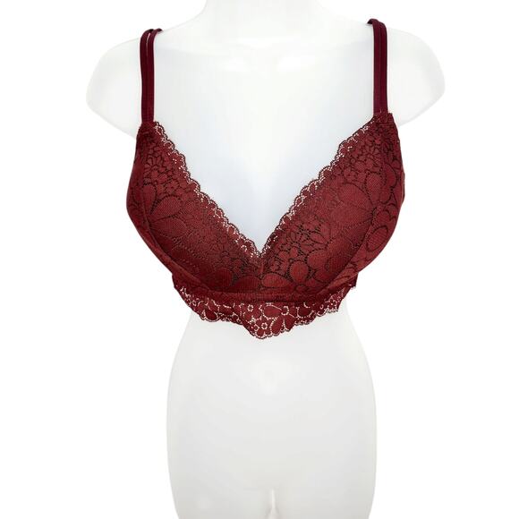 Aerie Maroon Lace  non underwire Adjustable straps Light padding  Bra 34DD - Picture 1 of 14